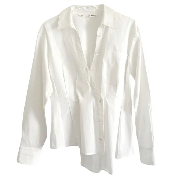 Veronica  Beard Rosamund Poplin Shirt In White, 12 - Picture 9 of 10